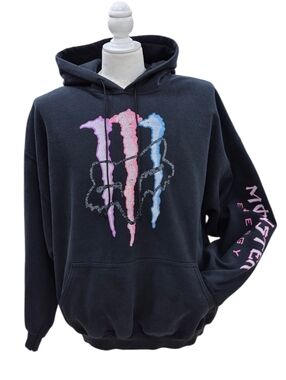 Monster Energy Fox hoodie sweatshirt men's 2XL black pullover kangaroo pocket